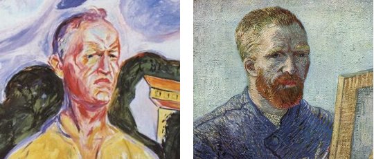 Edvard Munch, Selbstportrait mit Palette, 1926 / Vincent van Gogh, Selbstportrait als Maler, 1887-88